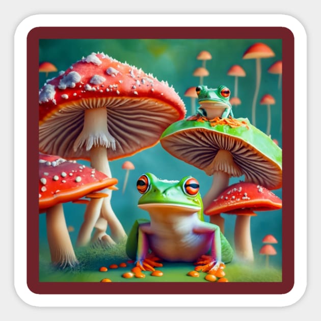 Magical Frogs and Mushrooms Sticker by JimDeFazioPhotography